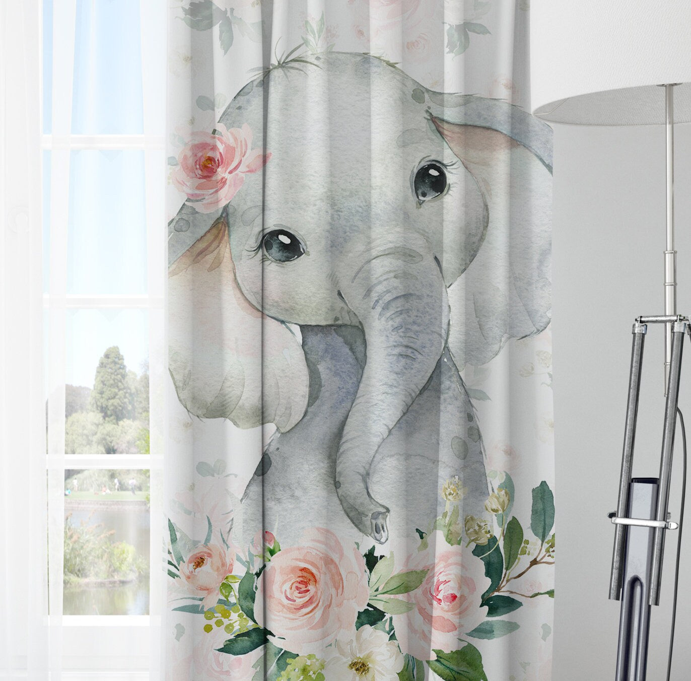 Blush Florals with Elephant Blackout Curtains