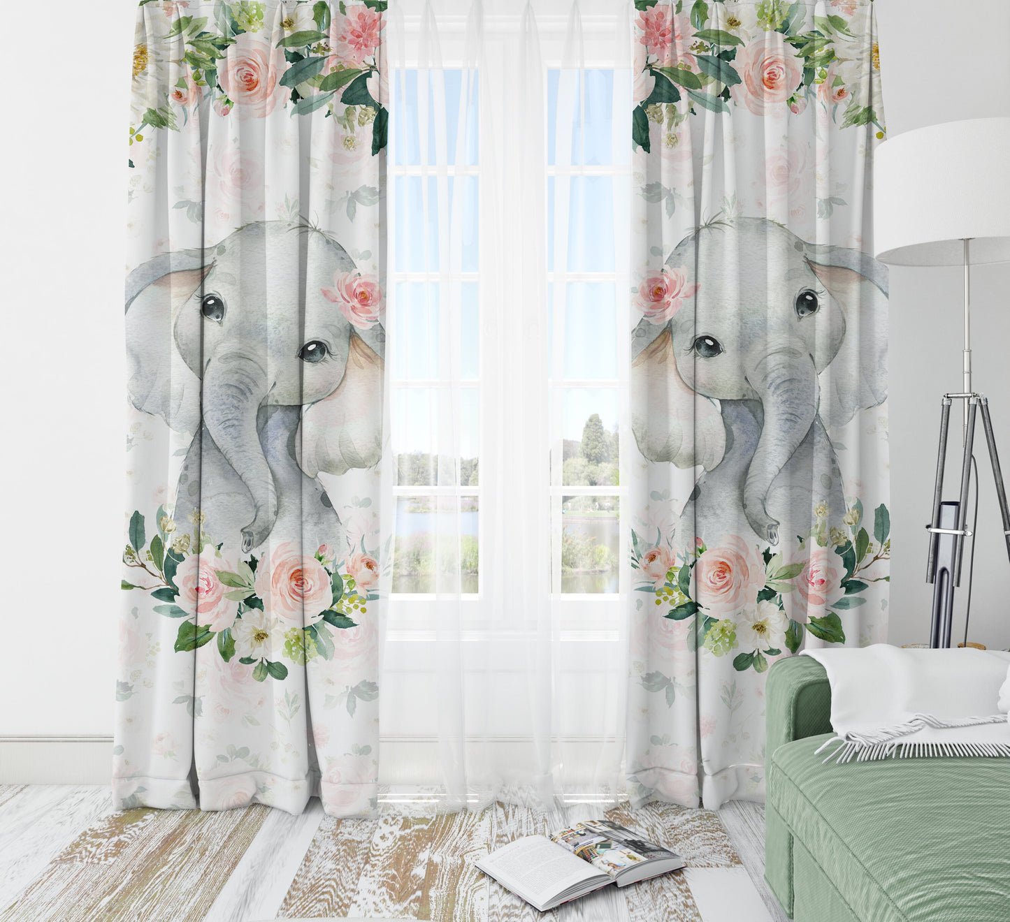 Blush Florals with Elephant Blackout Curtains