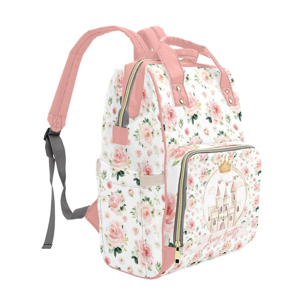 Blush Florals with Castle Personalized Diaper Bag