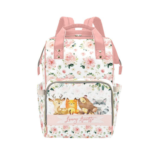 Blush Florals with Woodland Animals Personalized Diaper Bag