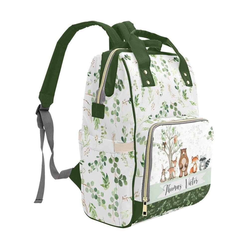 Greenery with Bear and Friends Personalized Diaper Bag
