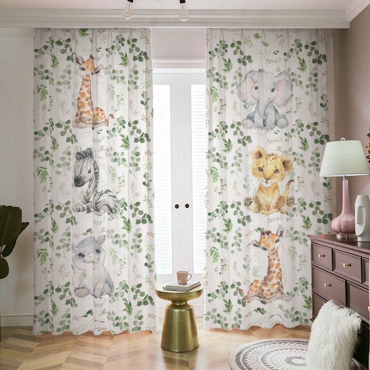 Greenery with Safari Babies Blackout Curtains