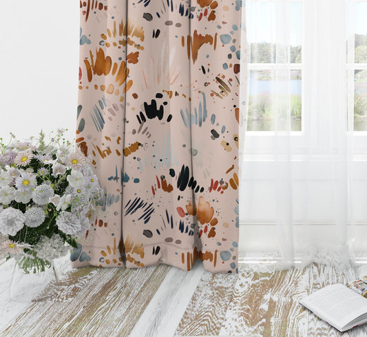 Abstract Cream Blackout Curtains