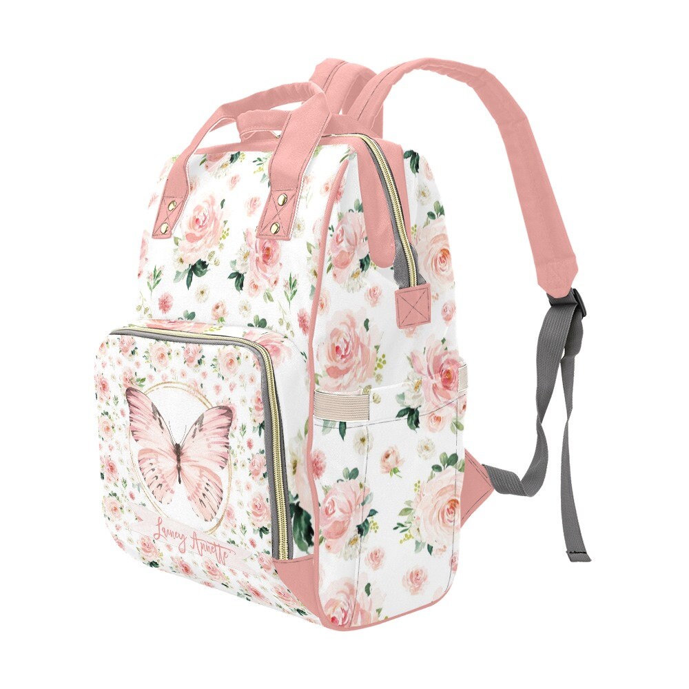 Blush Florals with Butterfly Personalized Diaper Bag