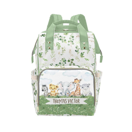 Greenery with Safari Animals Personalized Diaper Bag