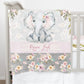 Grey Flowers with Elephant Personalized Blanket for Girl