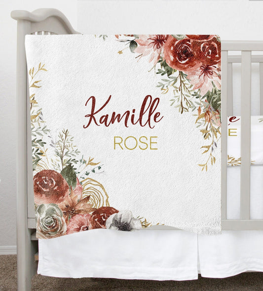 Brown Flowers Personalized Blanket for Girl