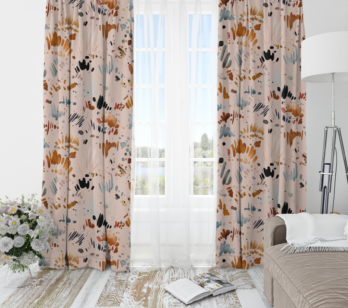 Abstract Cream Blackout Curtains