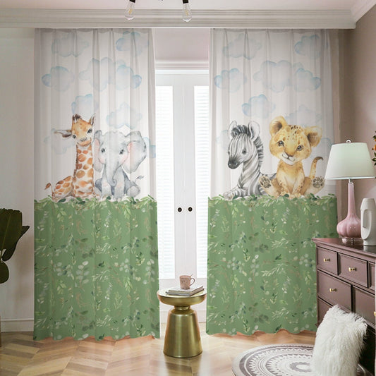 Greenery with Safari Animals Blackout Curtains