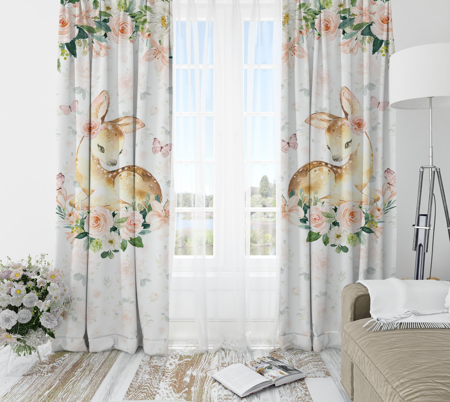 Floral Deer Blackout Curtains