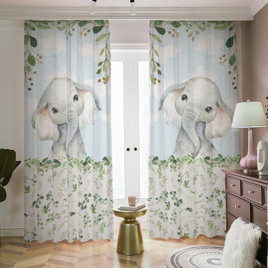 Greenery with Elephants Blackout Curtains