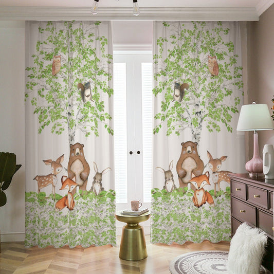 Birch Tree with Animals Blackout Curtains