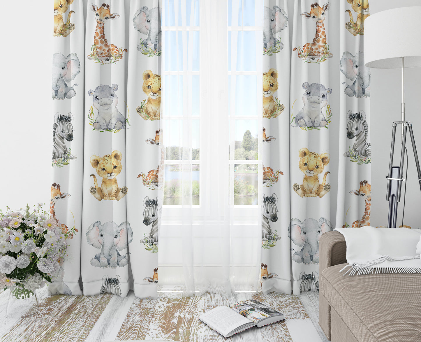 Safari Animals Patterned Blackout Curtains