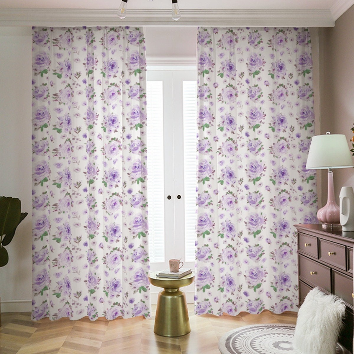 Purple Florals Blackout Curtains