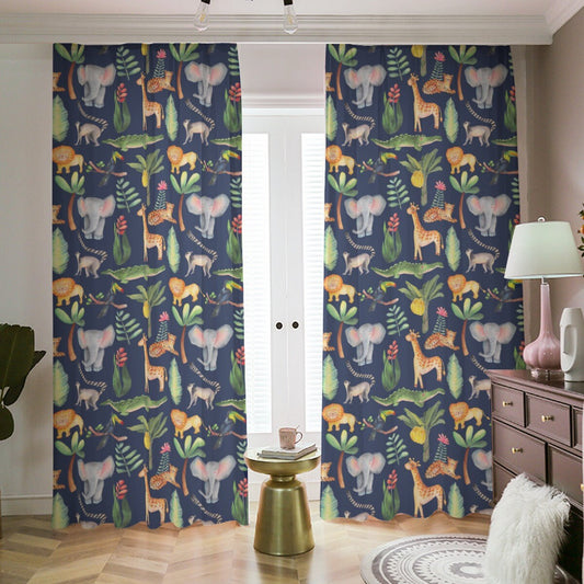 Safari Animals at Nighttime Blackout Curtains