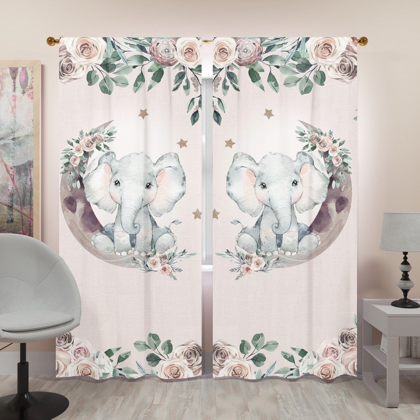 Modern Boho with Moon and Elephant Blackout Curtains