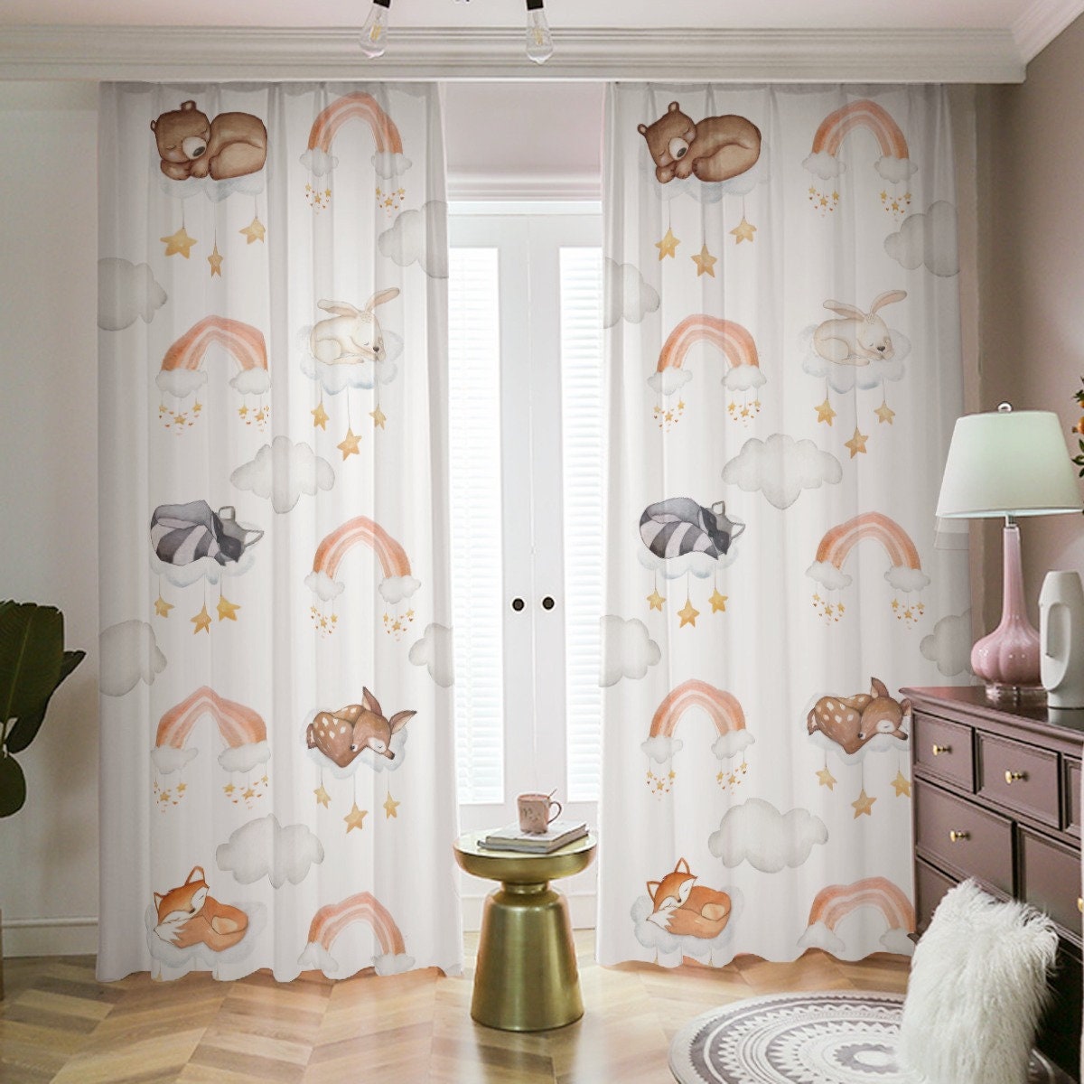 Animals Sleeping on Rainbows Blackout Curtains