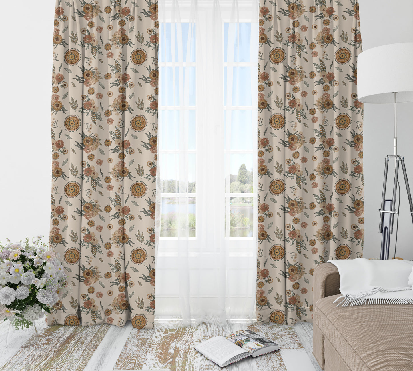 Vintage Charm Beige Blackout Curtains