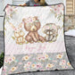 Grey Flowers with Bear Personalized Quilted Bedspread Set