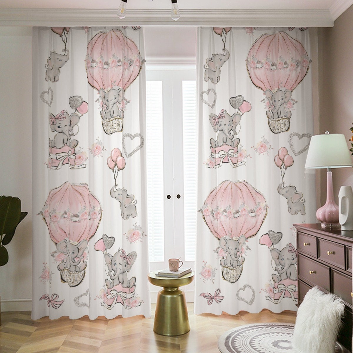 Pink Elephants Blackout Curtains