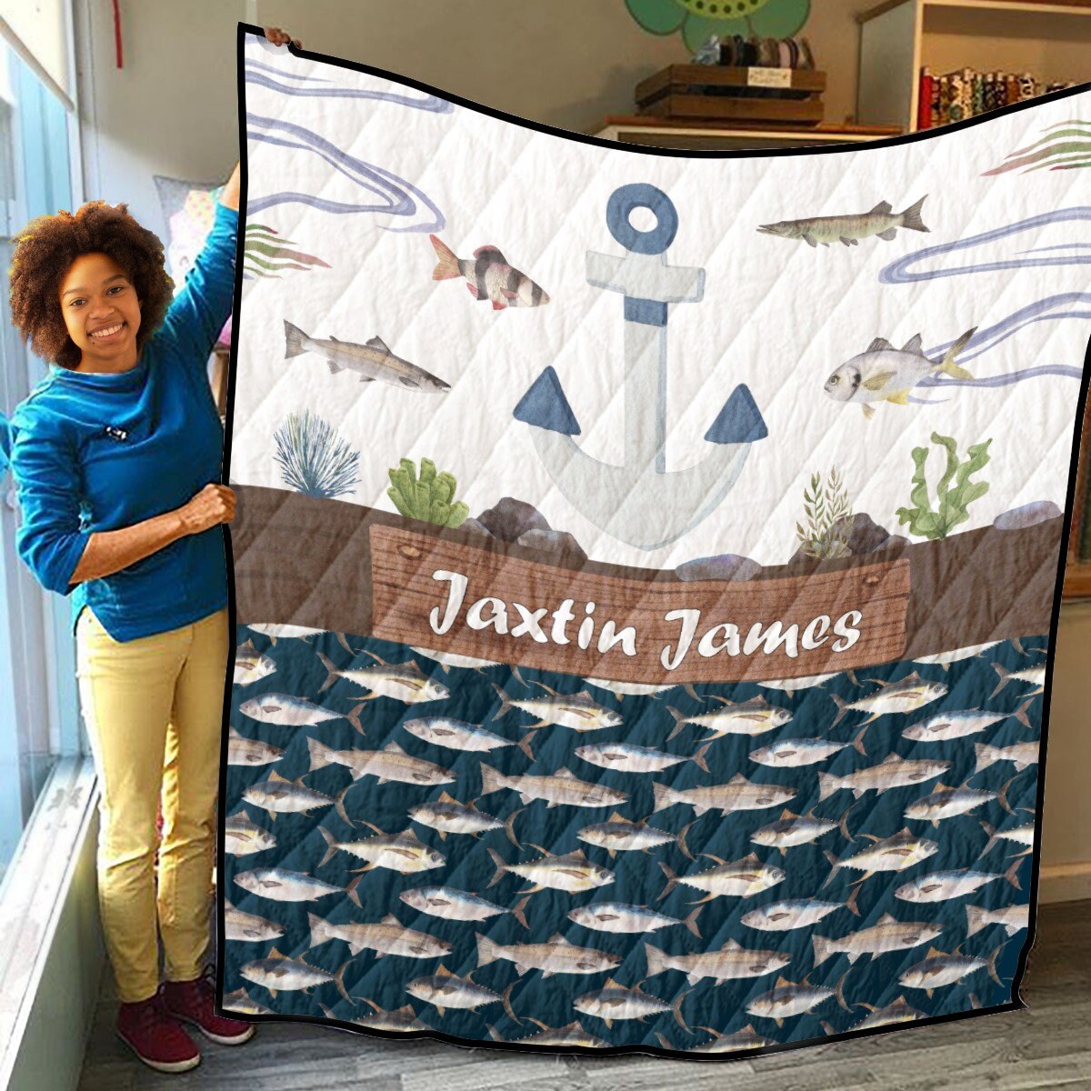 Fishing Personalized Quilted Bedspread Set