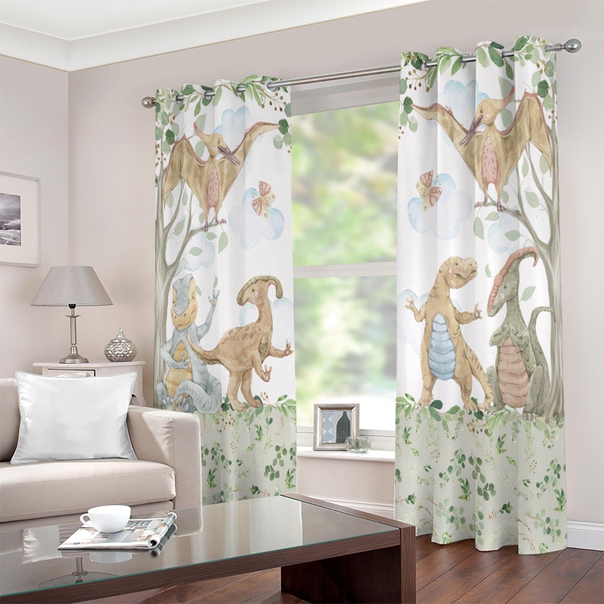 Greenery with Dinosaurs Blackout Curtains