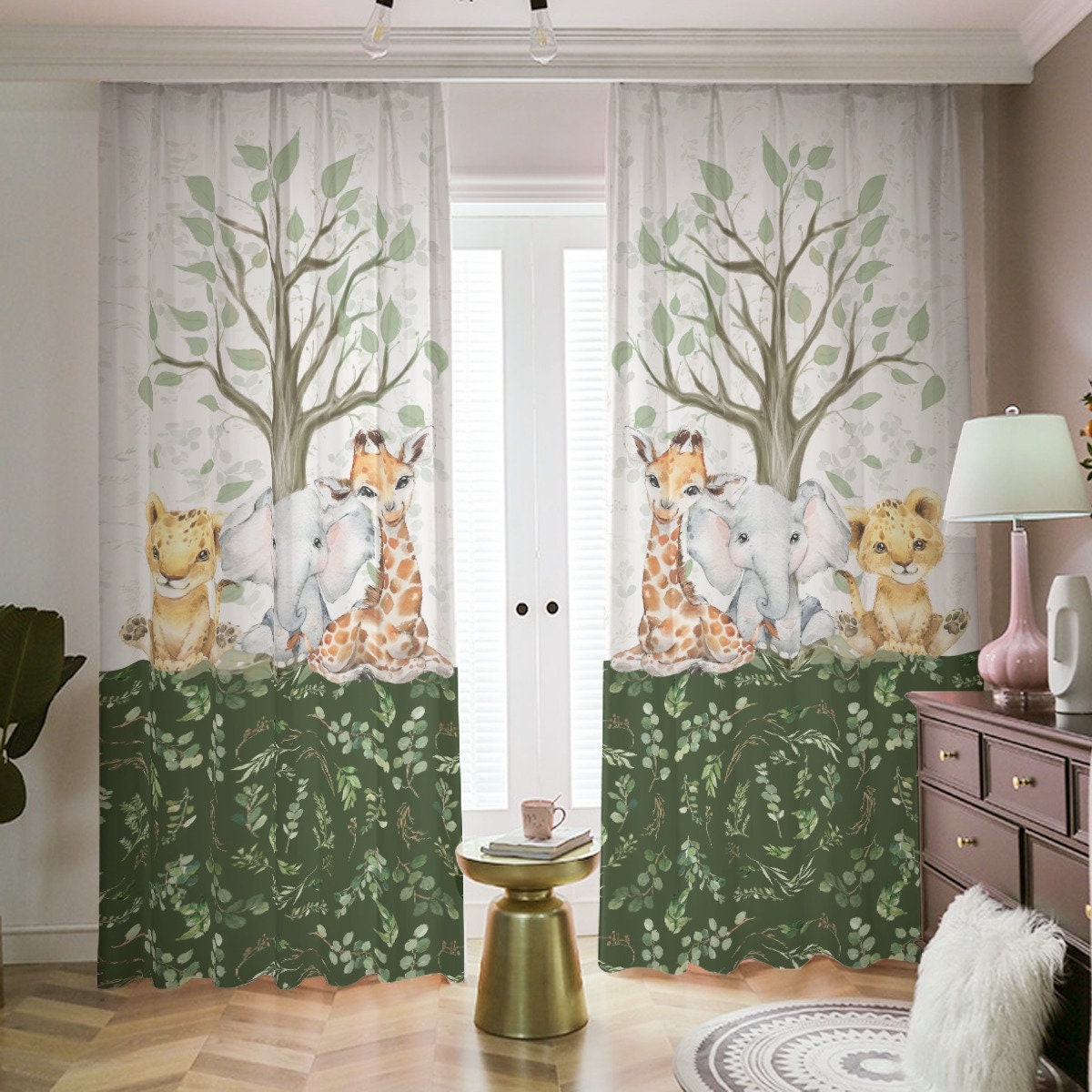 Greenery with Safari Animals and a Tree Blackout Curtains