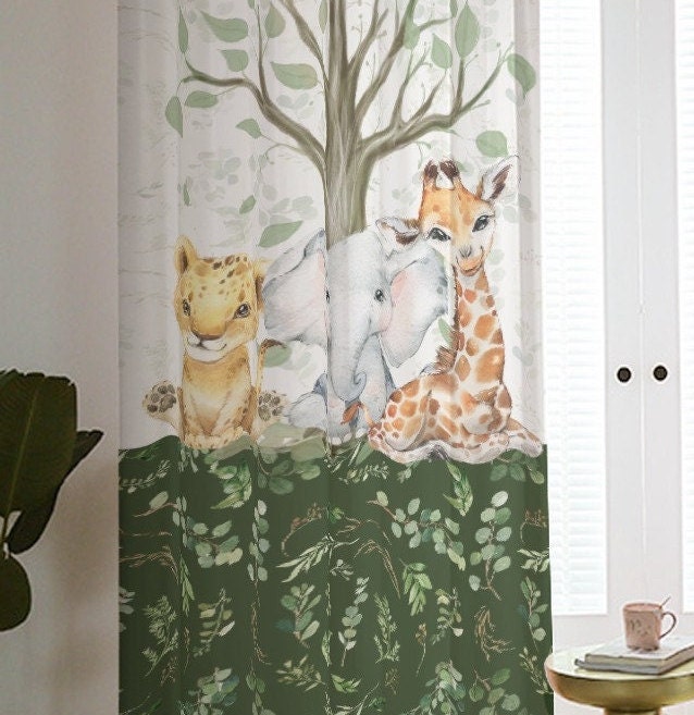 Greenery with Safari Animals and a Tree Blackout Curtains