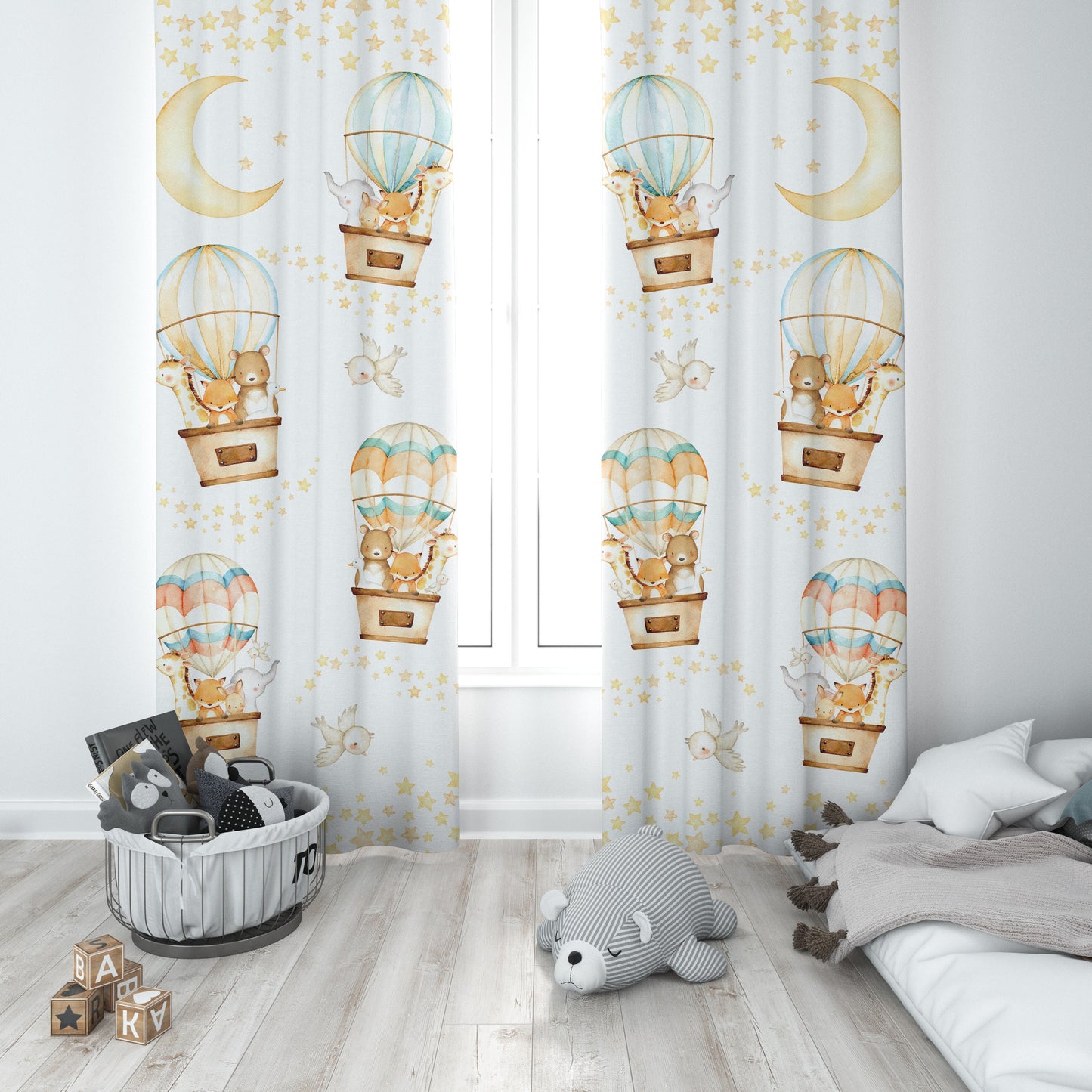 Safari Animals in Hot Air Balloons Blackout Curtains