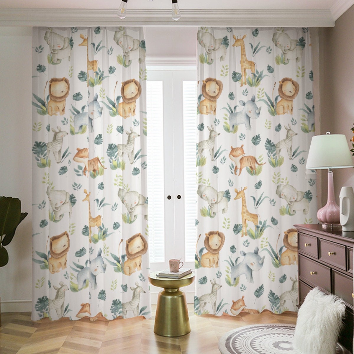 Safari Animals with Lions Blackout Curtains