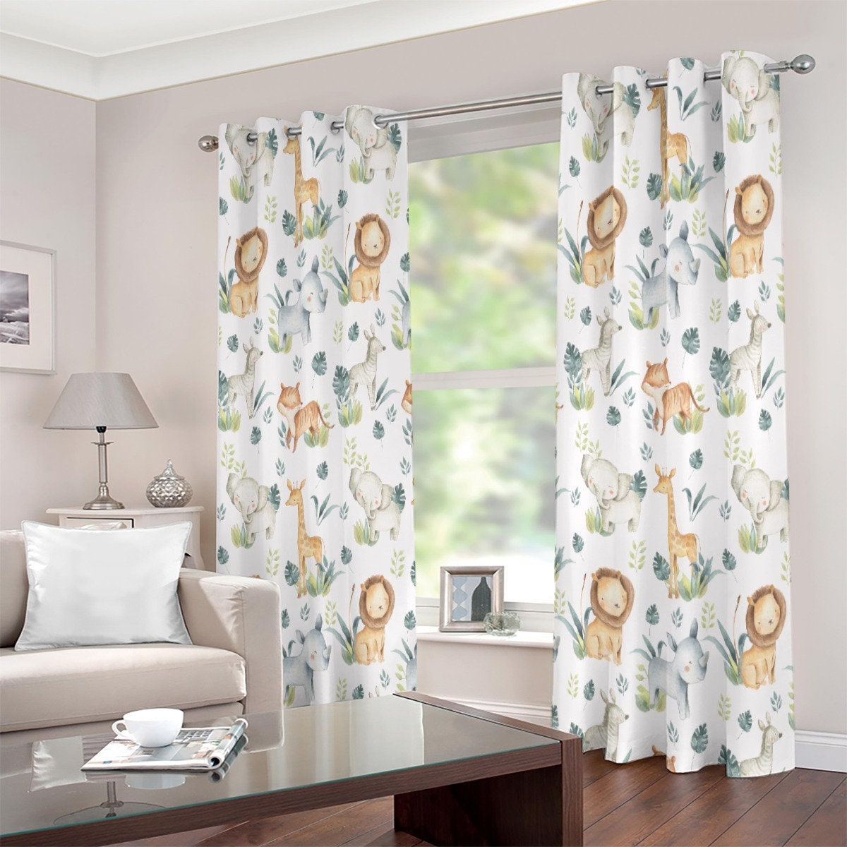 Safari Animals with Lions Blackout Curtains