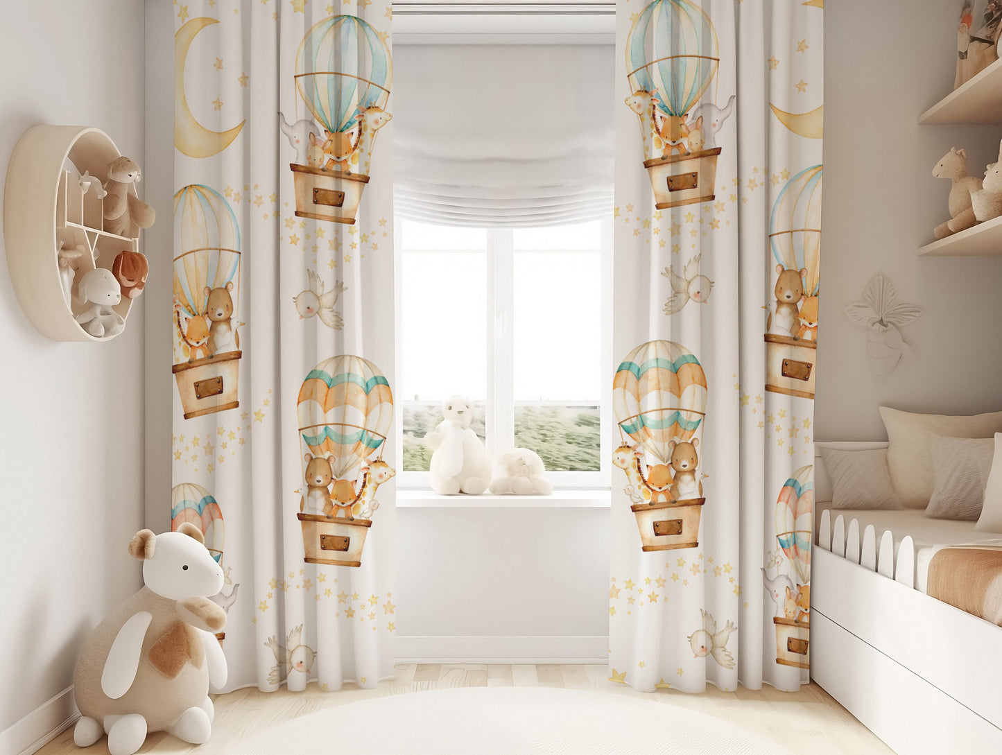 Safari Animals in Hot Air Balloons Blackout Curtains