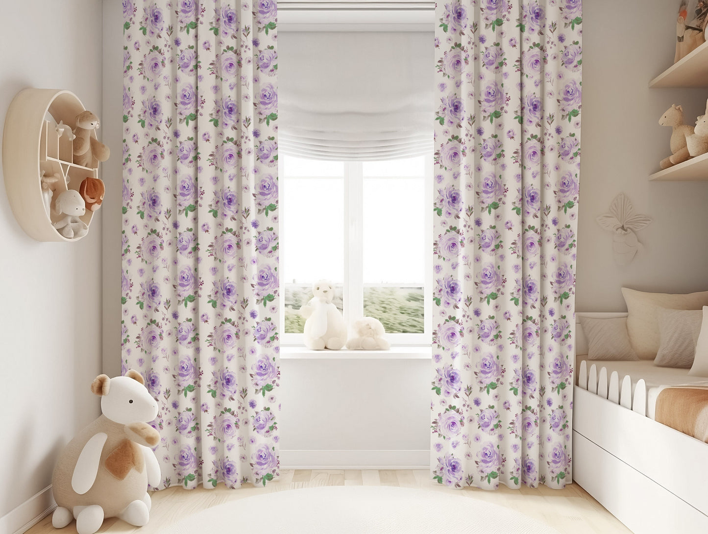 Purple Florals Blackout Curtains