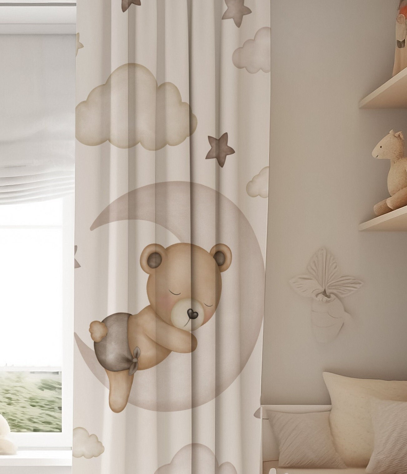 Teddy Bears on the Moon Blackout Curtains