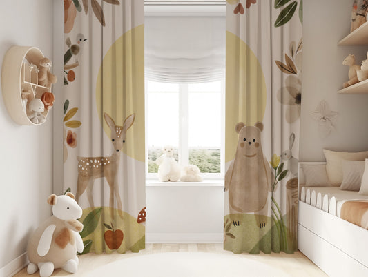 Brown Woodland Scene Blackout Curtains