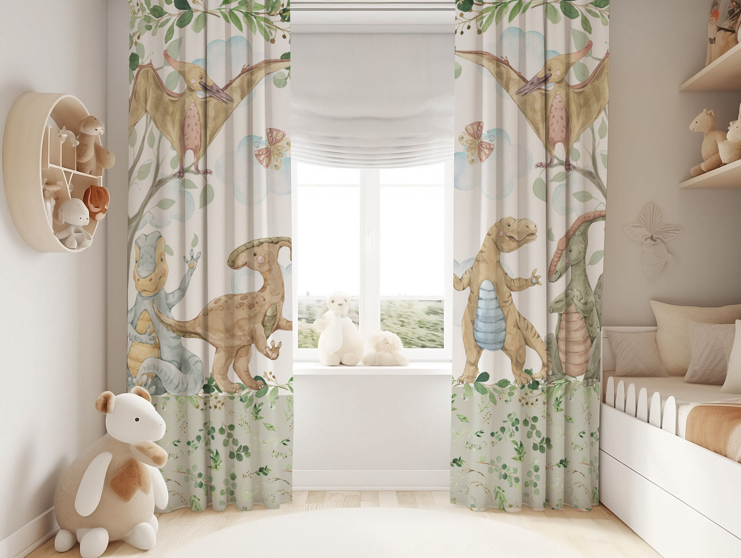 Greenery with Dinosaurs Blackout Curtains