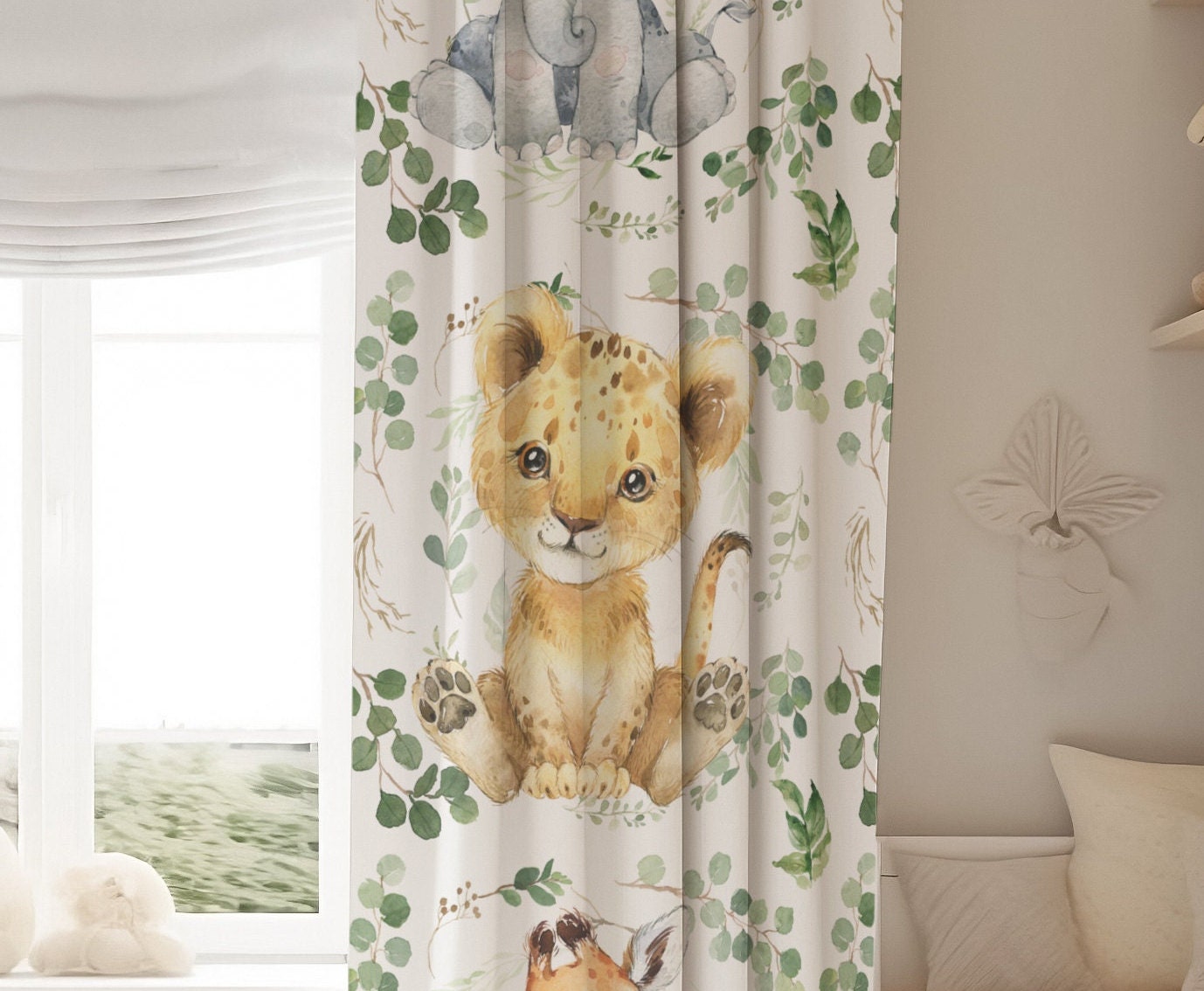 Greenery with Safari Babies Blackout Curtains