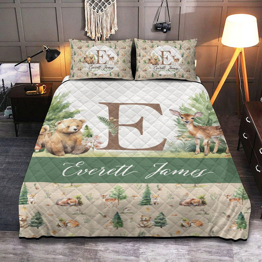 Beige Woodland Personalized Quilted Bedspread Set