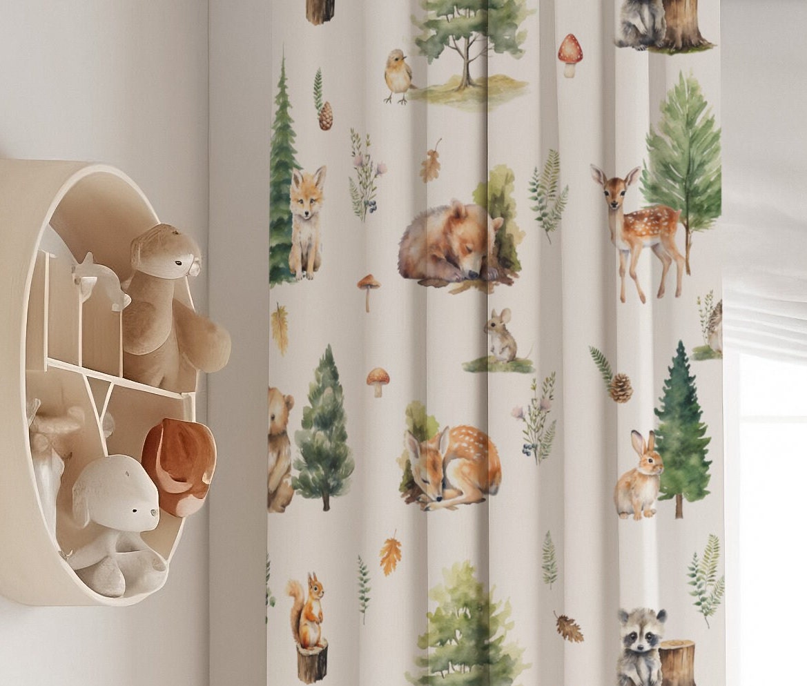 Beige Woodland Blackout Curtains