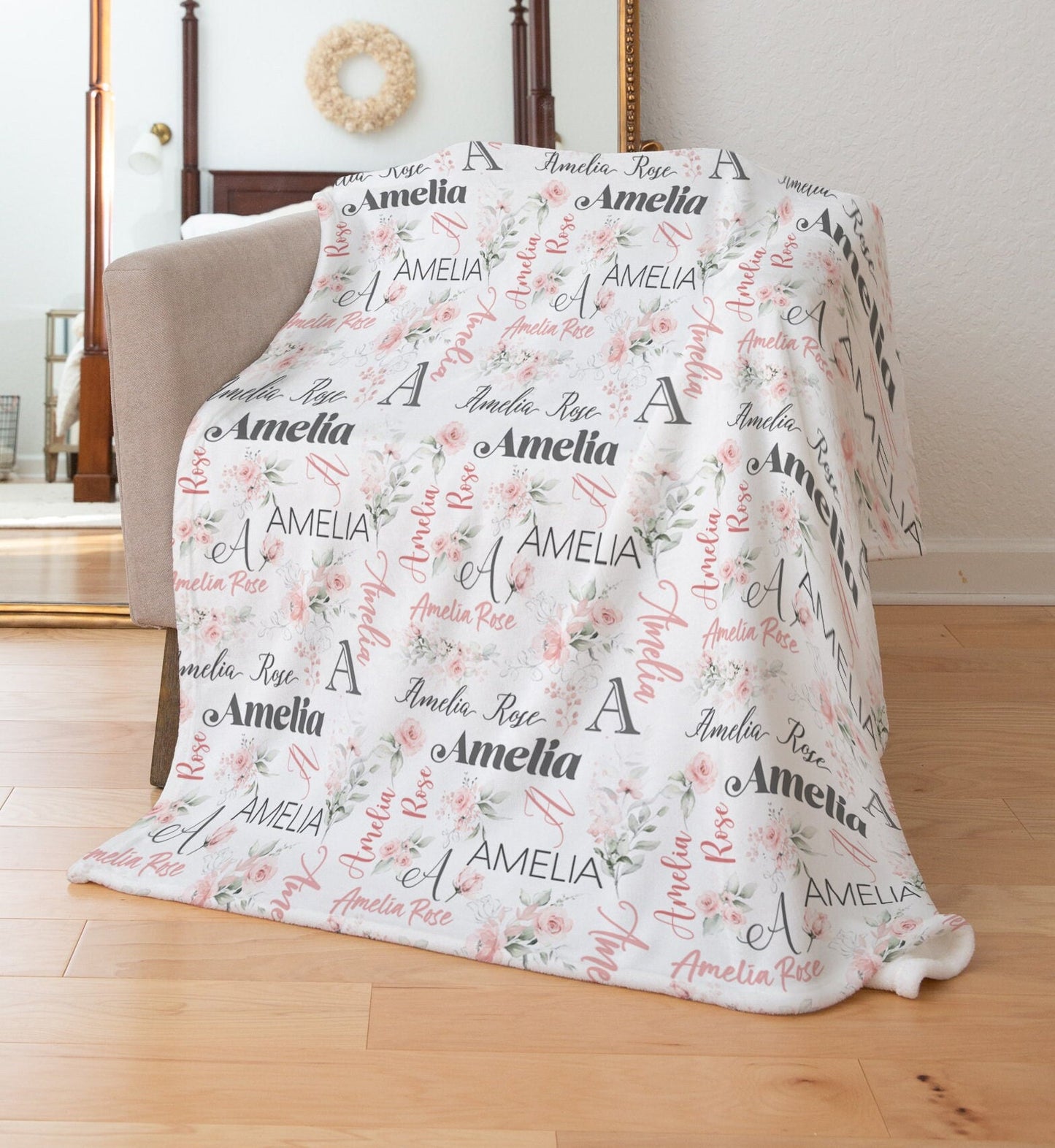 Gentle Pink Repeated Name Personalized Blanket for Girl