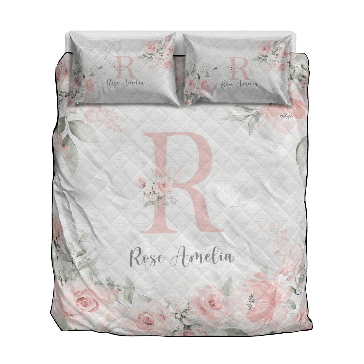 Gentle Pink Personalized Quilted Bedspread Set