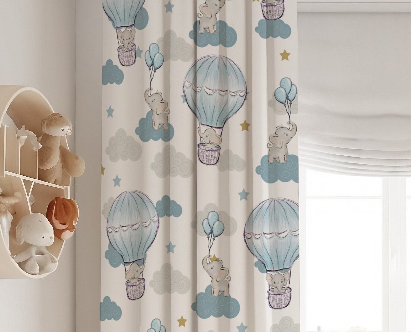 Elephants in Hot Air Balloons Blackout Curtains