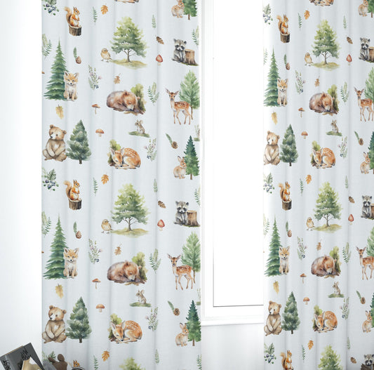 Beige Woodland Blackout Curtains