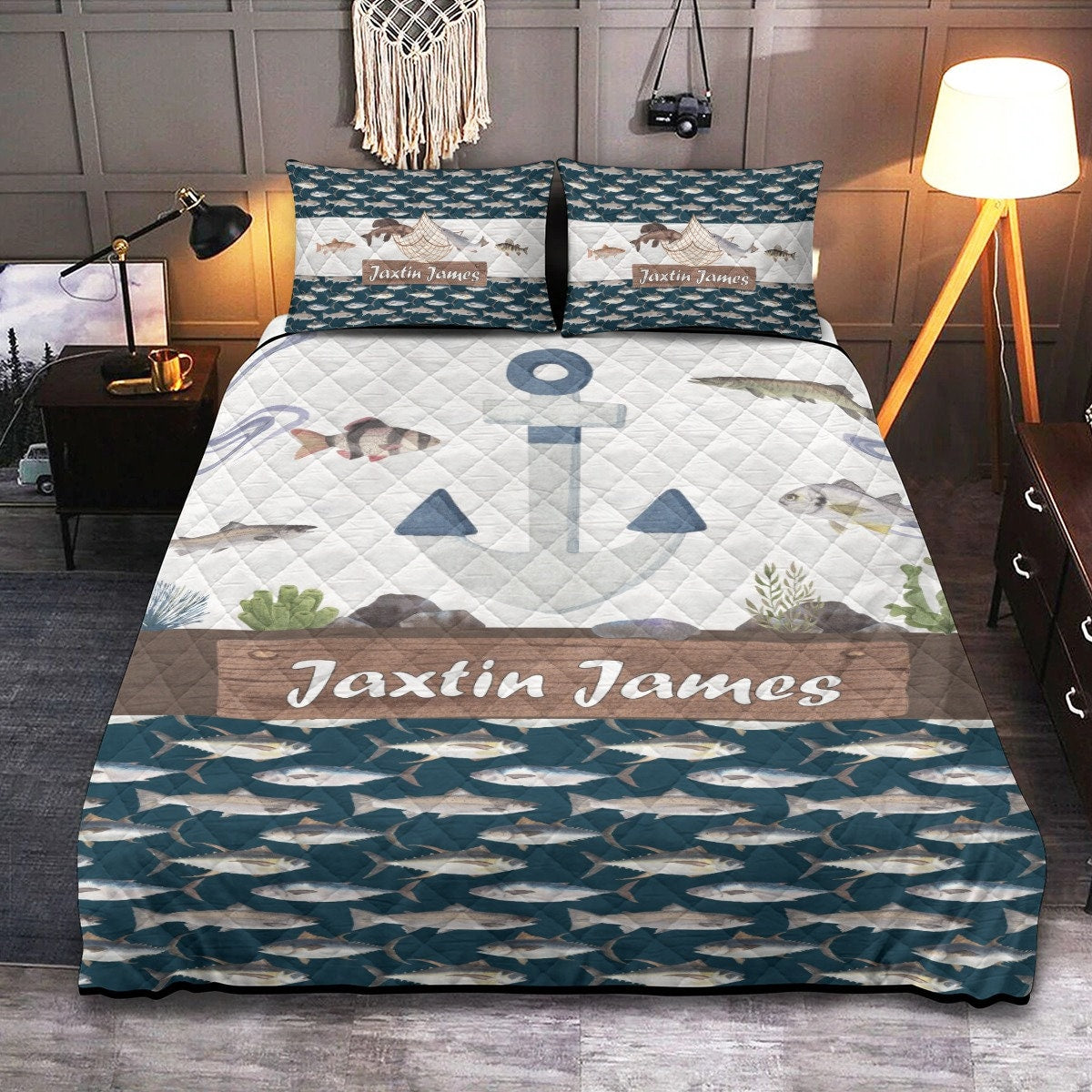 Fishing Personalized Quilted Bedspread Set