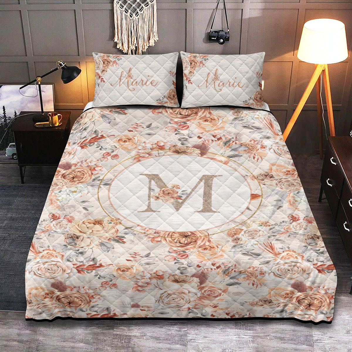 Carmel Florals Personalized Quilted Bedspread Set