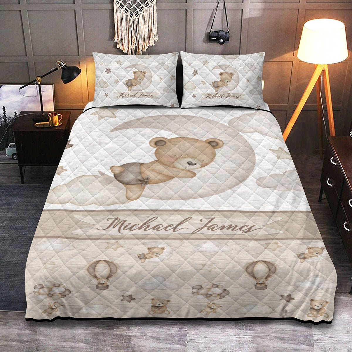 Teddy Bears Personalized Quilted Bedspread Set