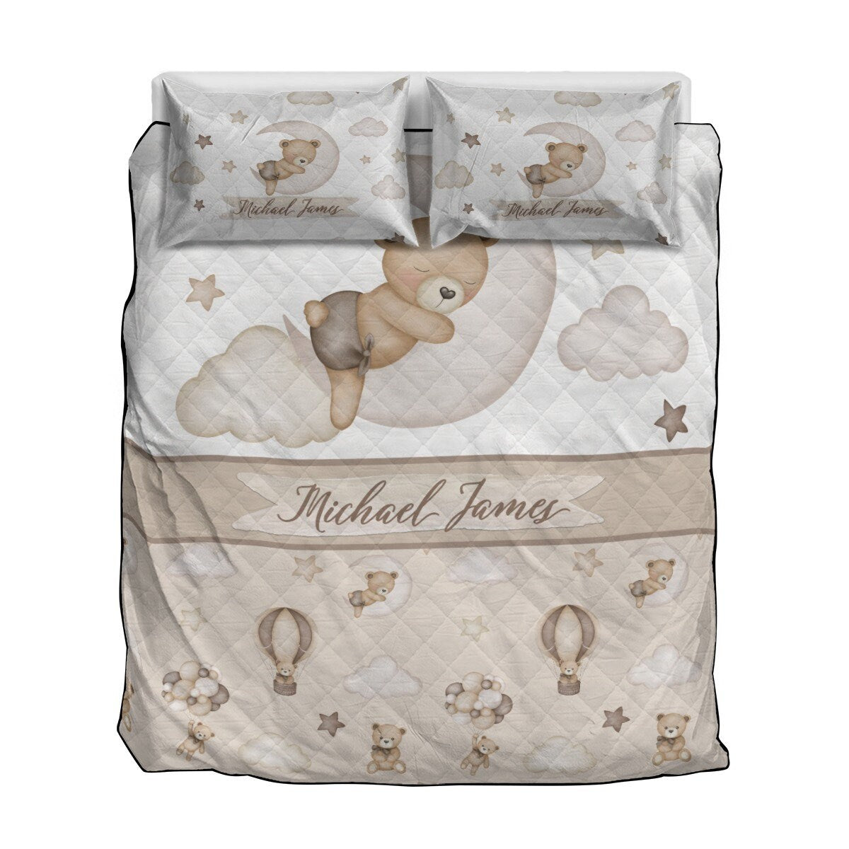 Teddy Bears Personalized Quilted Bedspread Set