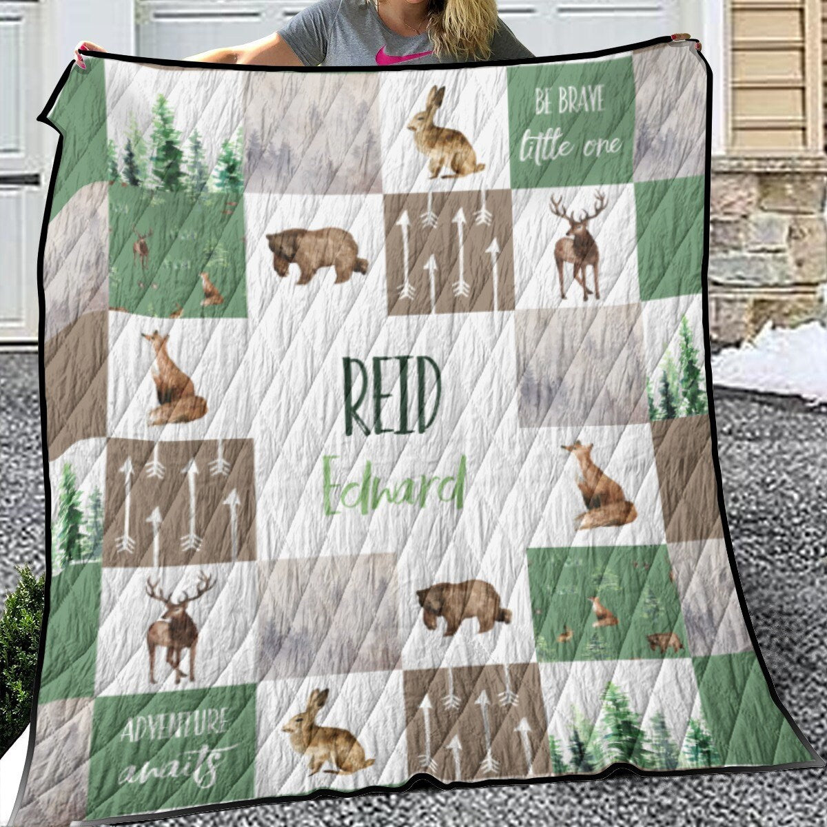 Forest Animals Patchwork Personalized Quilted Bedspread Set