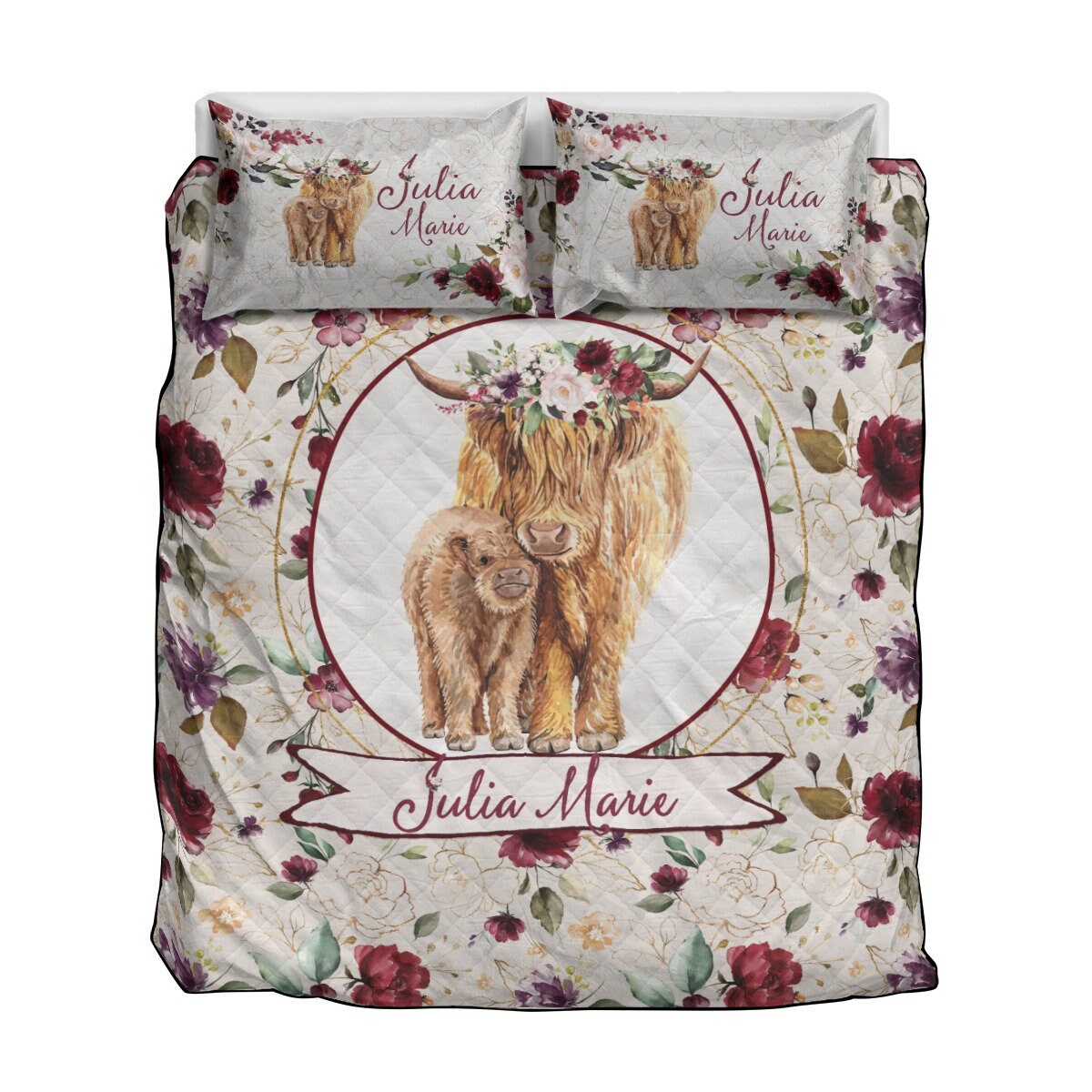 Highland Cow Personalized Quilted Bedspread Set