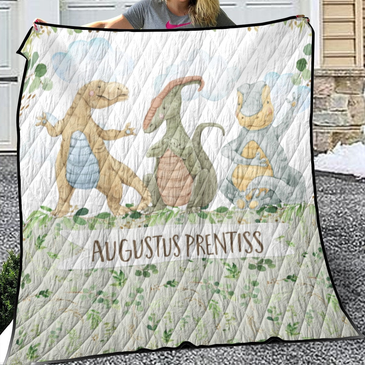 Greenery with Dinosaurs Personalized Quilted Bedspread Set